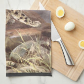 ヴィンテージ野生動物、ユキヒョウby CE Swan キッチンタオル (四つ折り)