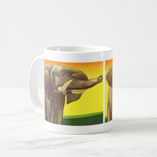 ヴィンテージ野生動物,日の入ったアフリカゾウ コーヒーマグカップ (正面左)