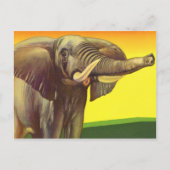 ヴィンテージ野生動物，日の入ったアフリカゾウ ポストカード (正面)