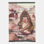 ヴィンテージ野生動物、Louis Sargentのヒヒ キッチンタオル (縦)