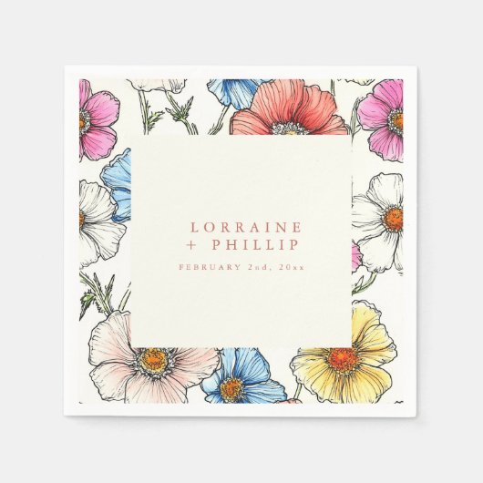 ヴィンテージ野結婚花ナプキン スタンダードカクテルナプキン (正面)