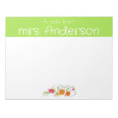 ヴィンテージ野草水彩グリーン先生 ノートパッド (正面)