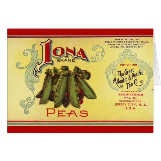 ヴィンテージ野菜の缶ラベルアート、Ionaブランドのグリーンピース (正面横)
