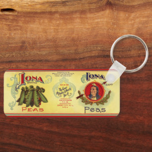 ヴィンテージ野菜の缶ラベルアート、Ionaブランドのグリーンピース キーホルダー