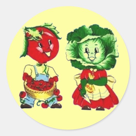 ヴィンテージ野菜カップル ラウンドシール (正面)
