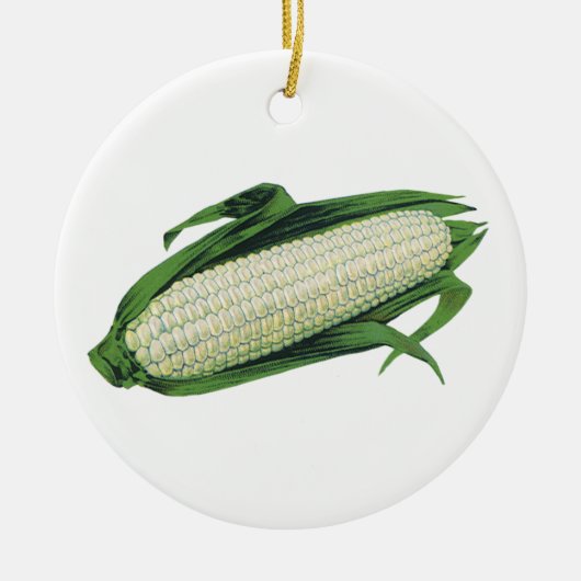 ヴィンテージ野菜ホワイトコーンオンザコブ セラミックオーナメント (正面)
