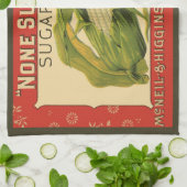 ヴィンテージ野菜ラベルアート、なし砂糖コーン キッチンタオル (折り畳み)