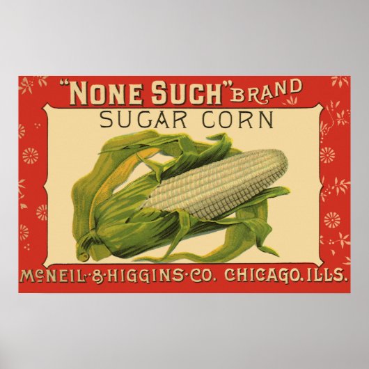 ヴィンテージ野菜ラベルアート、なし砂糖コーン ポスター (正面)