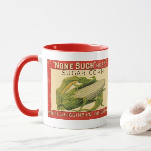 ヴィンテージ野菜ラベルアート、なし砂糖コーン マグカップ (ドーナツ)