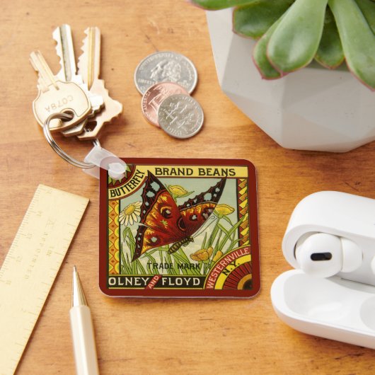 ヴィンテージ野菜ラベルアート、バタフライブランド豆 キーホルダー (デスク)