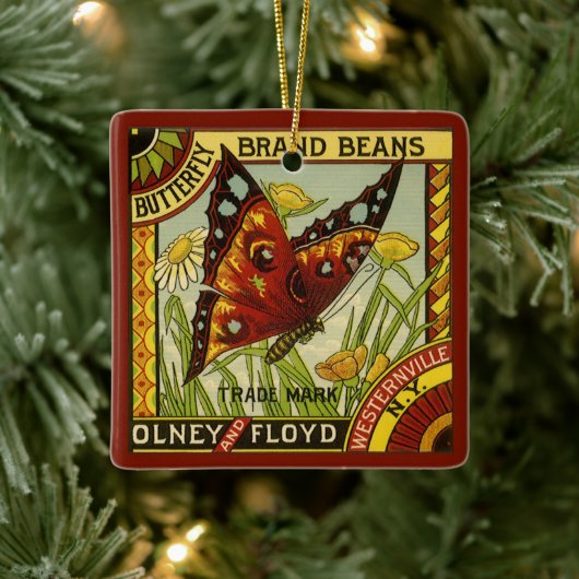 ヴィンテージ野菜ラベルアート、バタフライブランド豆 セラミックオーナメント (ツリー)