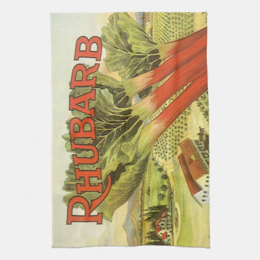 ヴィンテージ野菜缶ラベルアートルバーブファーム キッチンタオル (縦)