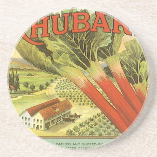 ヴィンテージ野菜缶ラベルアートルバーブファーム コースター (正面)