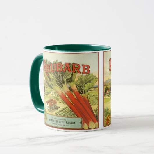 ヴィンテージ野菜缶ラベルアートルバーブファーム マグカップ (正面左)