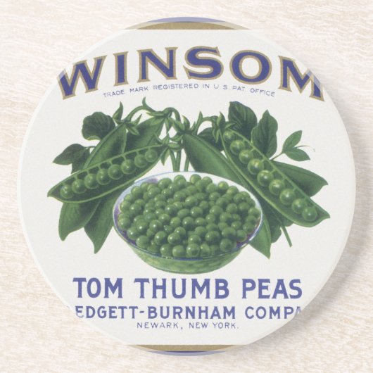 ヴィンテージ野菜缶ラベルアート, ウィンサムエンドウ豆 コースター (正面)