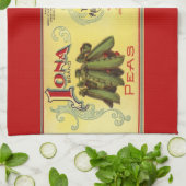 ヴィンテージ野菜缶ラベル芸術、イオナブランドエンドウ キッチンタオル (折り畳み)