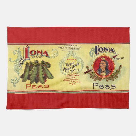 ヴィンテージ野菜缶ラベル芸術、イオナブランドエンドウ キッチンタオル (横)