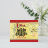 ヴィンテージ野菜缶ラベル芸術、イオナブランドエンドウ ポストカード (スタンド正面)