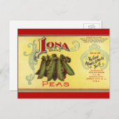 ヴィンテージ野菜缶ラベル芸術、イオナブランドエンドウ ポストカード (正面/裏面)