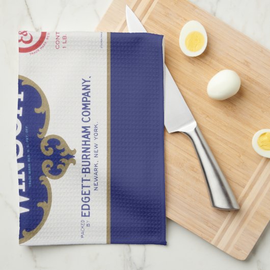 ヴィンテージ野菜缶ラベル芸術、ウインソムエンドウ キッチンタオル (四つ折り)