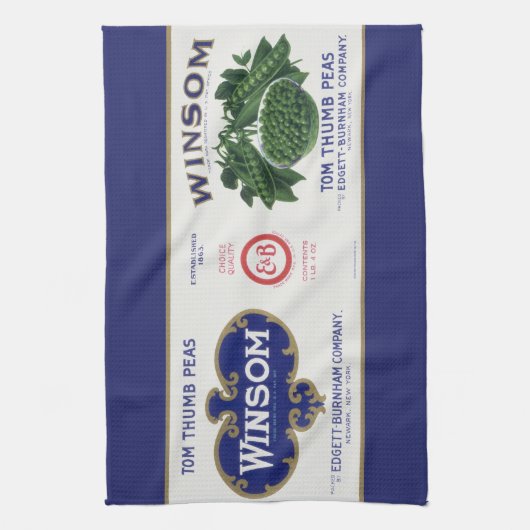 ヴィンテージ野菜缶ラベル芸術、ウインソムエンドウ キッチンタオル (縦)