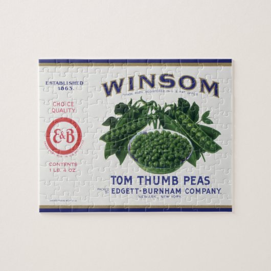 ヴィンテージ野菜缶ラベル芸術、ウインソムエンドウ ジグソーパズル (横)