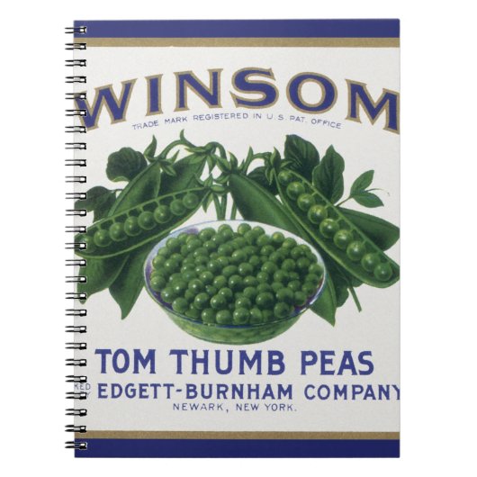 ヴィンテージ野菜缶ラベル芸術、ウインソムエンドウ ノートブック (正面)