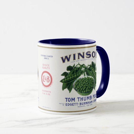 ヴィンテージ野菜缶ラベル芸術、ウインソムエンドウ マグカップ (正面右)