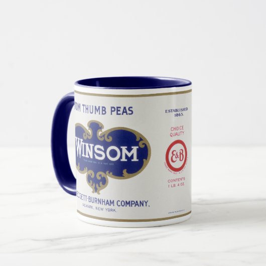 ヴィンテージ野菜缶ラベル芸術、ウインソムエンドウ マグカップ (正面左)