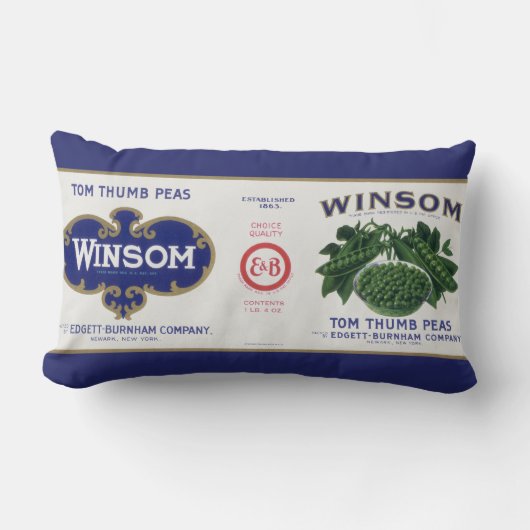 ヴィンテージ野菜缶ラベル芸術、ウインソムエンドウ ランバークッション (正面)