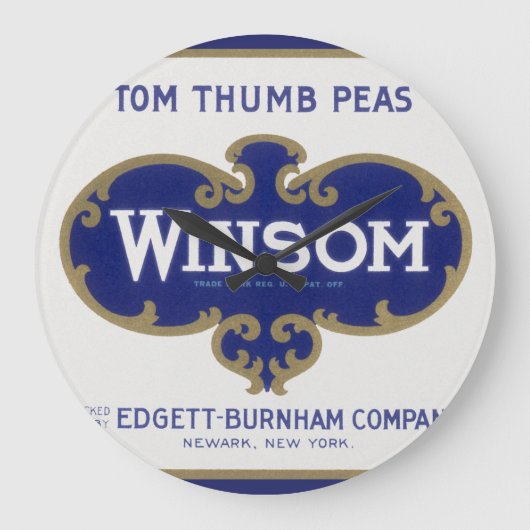 ヴィンテージ野菜缶ラベル芸術、ウインソムエンドウ ラージ壁時計 (正面)