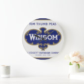 ヴィンテージ野菜缶ラベル芸術、ウインソムエンドウ ラージ壁時計 (ホーム)