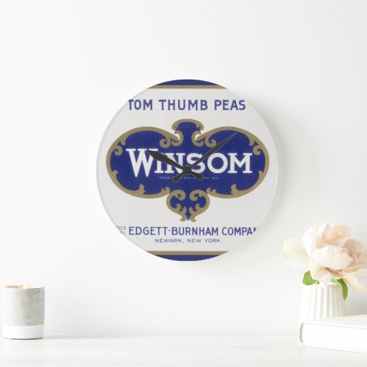 ヴィンテージ野菜缶ラベル芸術、ウインソムエンドウ ラージ壁時計 (ホーム)