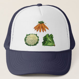 ヴィンテージ野菜;ニンジン、カリフラワー、レタス キャップ