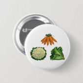 ヴィンテージ野菜;ニンジン、カリフラワー、レタス 缶バッジ (正面&裏面)