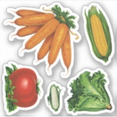 ヴィンテージ野菜，ニンジン，トマト，レタス，トウモロコシ シール (正面)