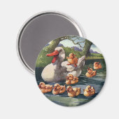 ヴィンテージ野鳥、アヒルの家族 マグネット (正面/裏面)