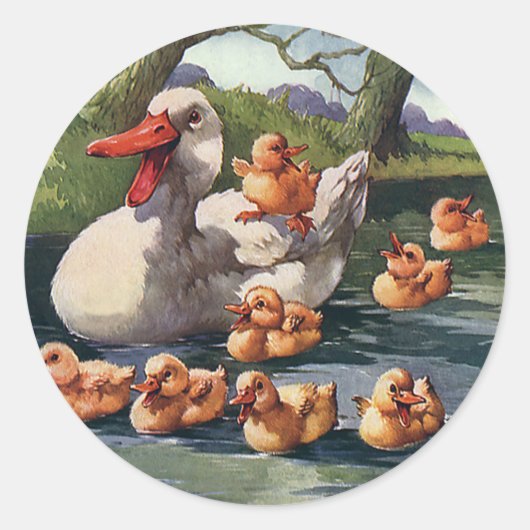 ヴィンテージ野鳥、アヒルの家族 ラウンドシール (正面)