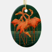 ヴィンテージ野鳥、熱帯ピンクのフラミンゴ セラミックオーナメント (裏面)