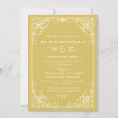 ヴィンテージ金ゴールドおよびアイボリー結婚アールデコ 招待状 (正面)