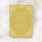 ヴィンテージ金ゴールドおよびアイボリー結婚アールデコ 招待状