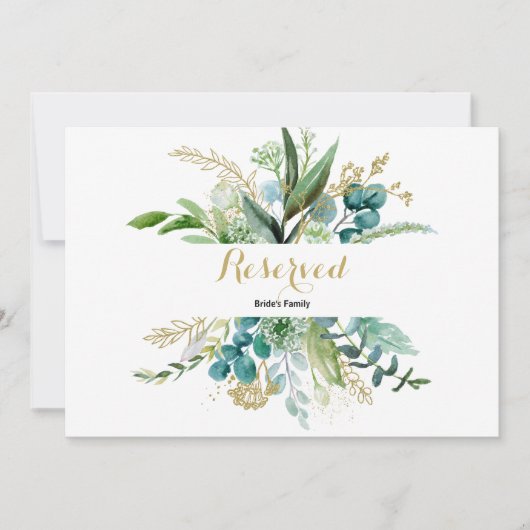 ヴィンテージ金ゴールドおよびグリーンユーカリ予約標識 (正面)