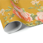 ヴィンテージ金ゴールドおよびピンクフローラ包装紙 ラッピングペーパー (ロールコーナー)
