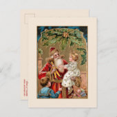 ヴィンテージ金ゴールドがサンタを飾り子どもたち ポストカード (正面/裏面)