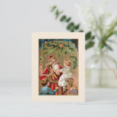 ヴィンテージ金ゴールドがサンタを飾り子どもたち ポストカード (スタンド正面)