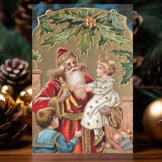 ヴィンテージ金ゴールドがサンタを飾り子どもたち 薄葉紙