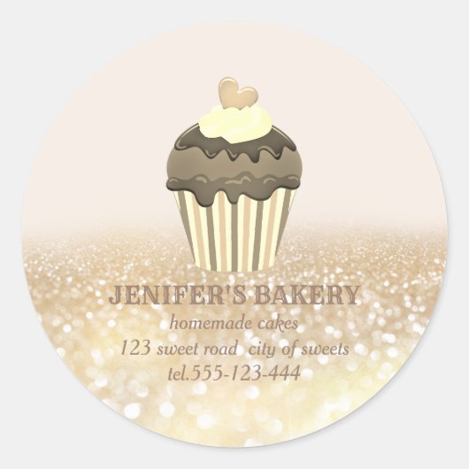 ヴィンテージ金ゴールドきらびやかな自家製のカップケーキとスイーツ ラウンドシール (正面)