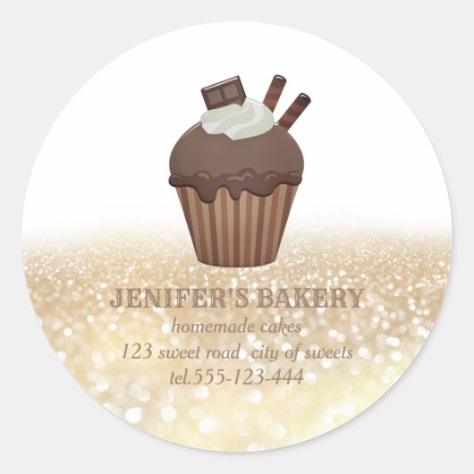 ヴィンテージ金ゴールドきらびやかな自家製のカップケーキとスイーツ ラウンドシール (正面)