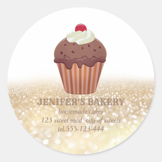 ヴィンテージ金ゴールドきらびやかな自家製のカップケーキとスイーツ ラウンドシール (正面)