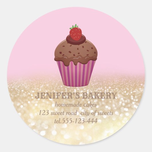 ヴィンテージ金ゴールドきらびやかな自家製のカップケーキとスイーツ ラウンドシール (正面)